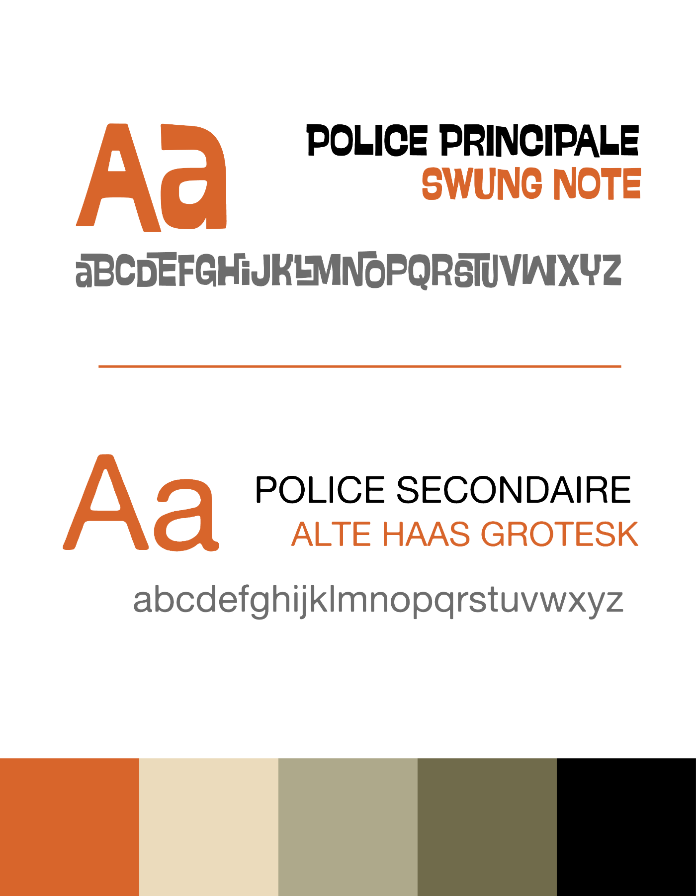 Charte typographique : Swung Note et Alte Haas Grotesk