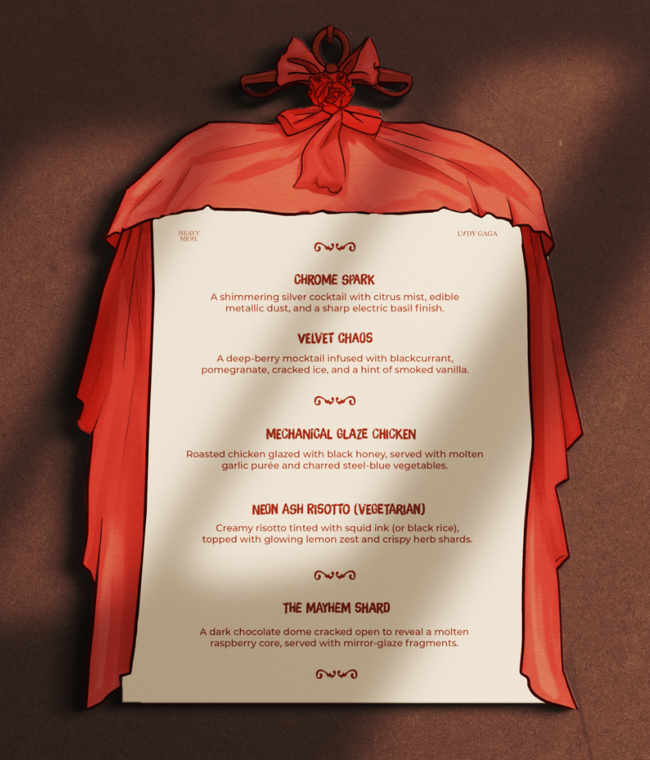 Menu de la soirée sous un rideau de velours