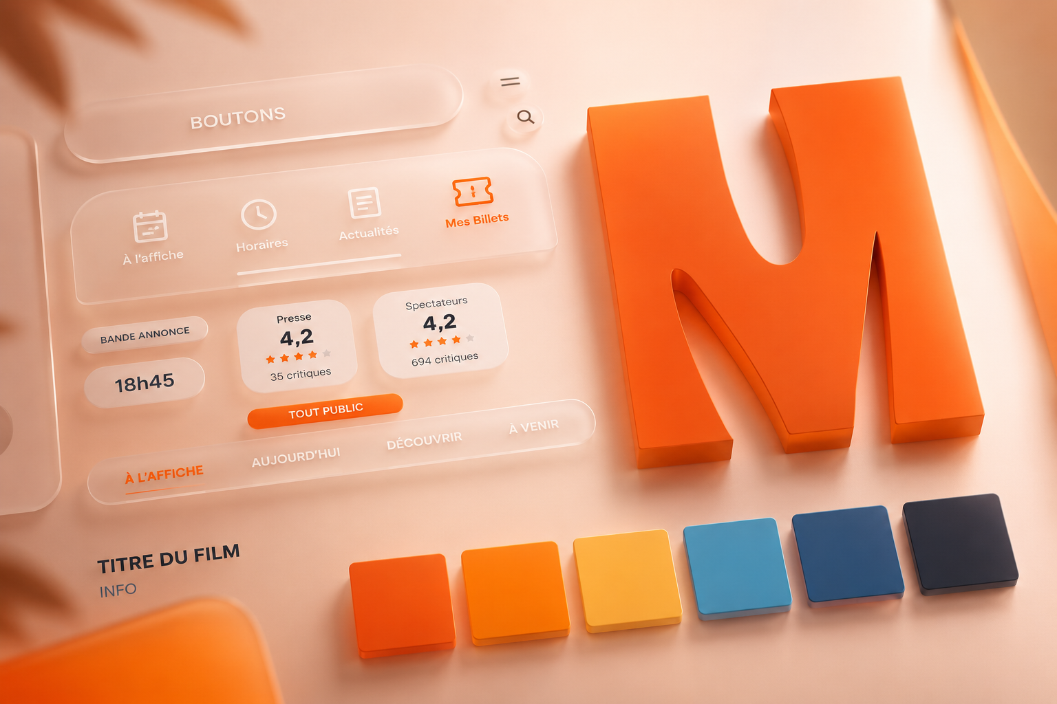 Logo M en relief, composants et palette